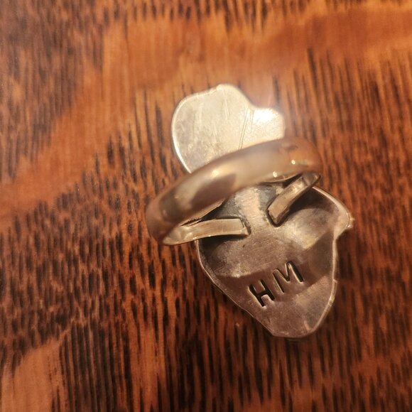 Vintage Turquoise and Coral feather butterfly ring - Picture 5 of 5